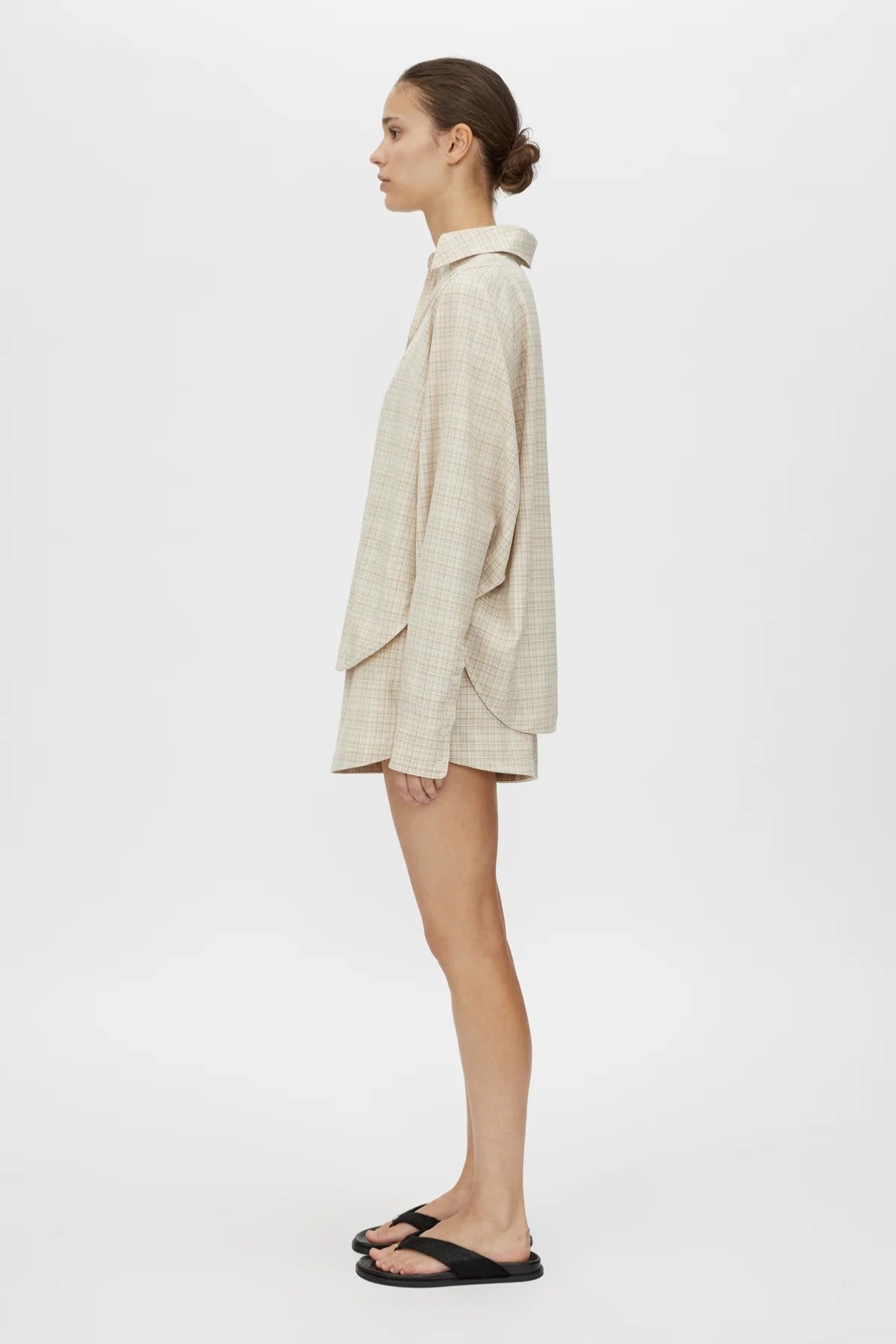 Modulo Shirt Sand Check by Camilla and Marc, oversized check shirt with refined tailoring, perfect paired with the matching shorts.