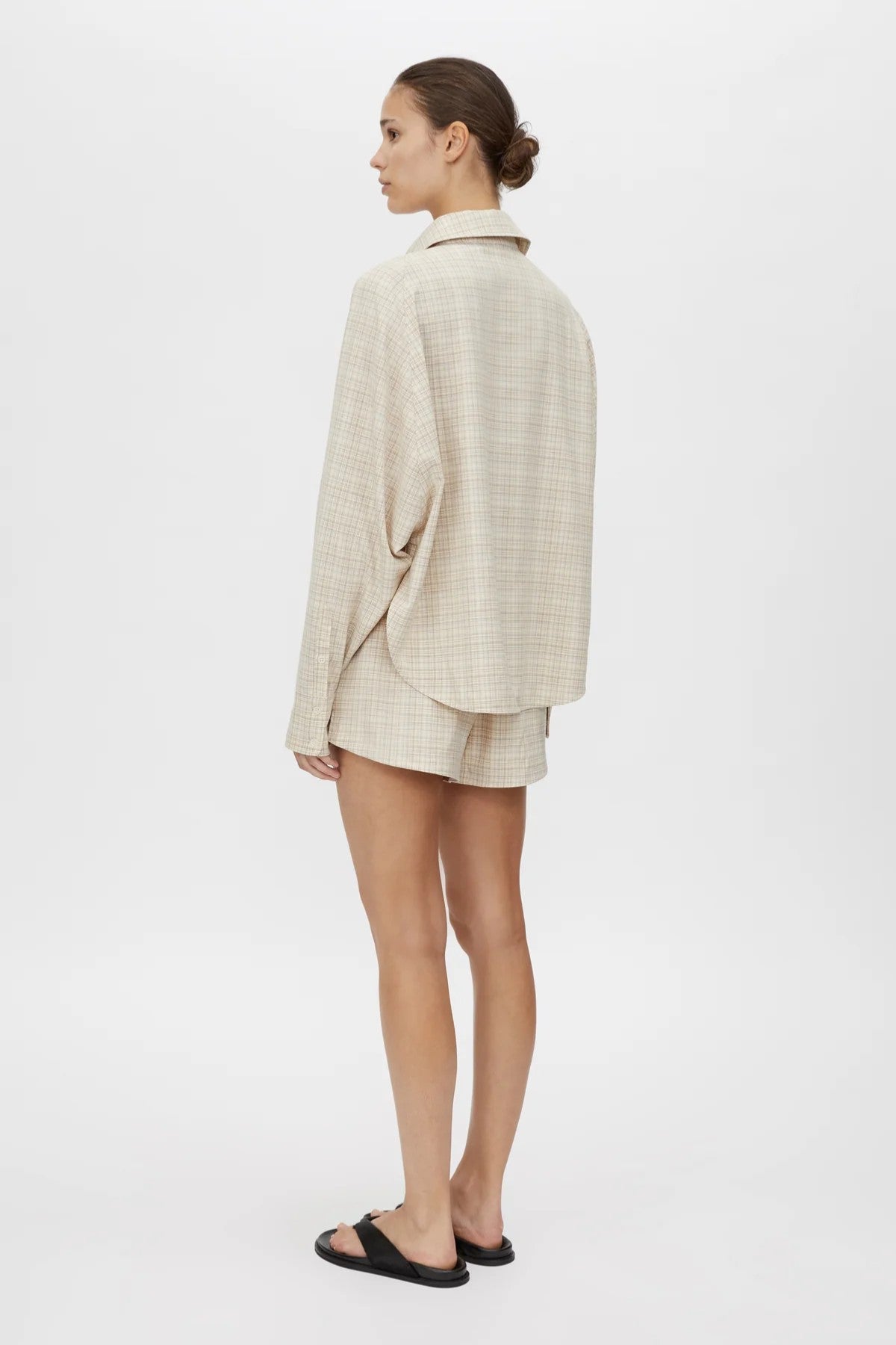 Modulo Shirt Sand Check by Camilla and Marc, oversized check shirt with refined tailoring, perfect paired with the matching shorts.
