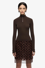 Moneta Long Sleeve Top Dark Chocolate by Bec + Bridge, ribbed zip front top, perfect for elevated casual styling