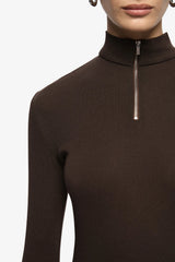 Moneta Long Sleeve Top Dark Chocolate by Bec + Bridge, ribbed zip front top, perfect for elevated casual styling