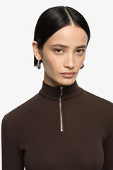 Moneta Long Sleeve Top Dark Chocolate by Bec + Bridge, ribbed zip front top, perfect for elevated casual styling