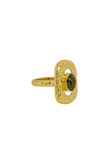 Monique Ring Gold by Mountain and Moon – hammered gold ring with natural Unakite gemstone and organic silhouette.