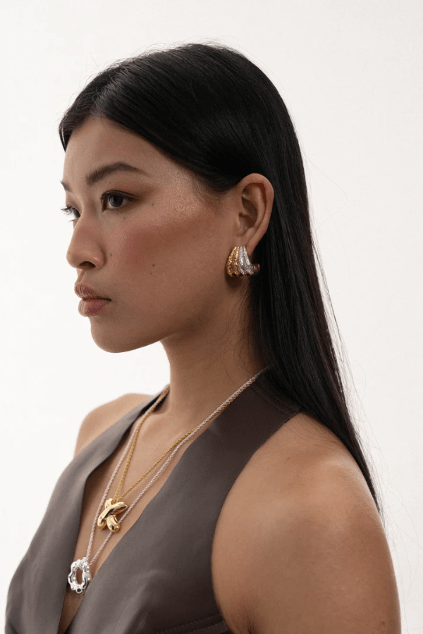 Monroe Earrings Mixed Metal by Mountain and Moon – hammered earrings with mixed tones. Perfect for day to night styling.