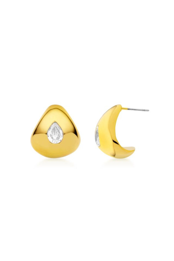 Monterosso Earrings Gold by Amber Sceats, polished curved hoops with cubic zirconia detail, a trendy piece perfect for everyday wear or chic evenings.