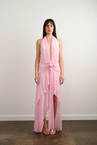 candies halter maxi dress The Delilah Satin Halter Maxi Dress Candy Pink