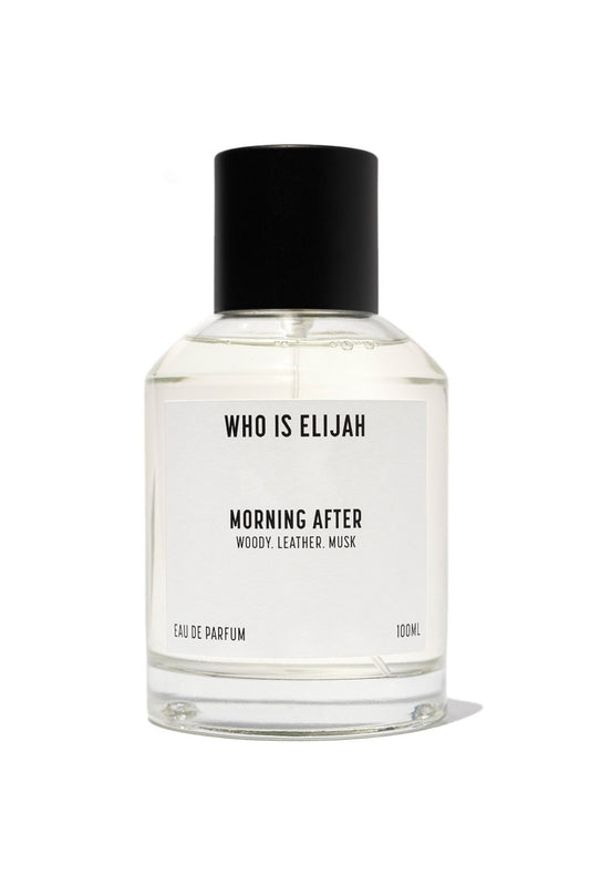 Morning After by Who Is Elijah, a unisex scent with violet and cardamom top notes, iris and papyrus heart, and a musk, leather, and amber base.