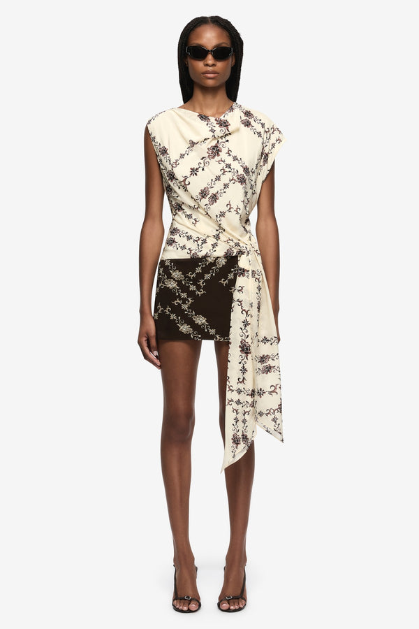 Myah Mini Dress Geo Vine Floral by Bec + Bridge, draped silk blend mini dress, perfect for evening events