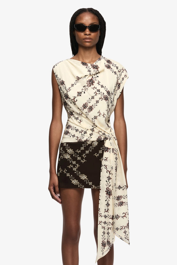Myah Mini Dress Geo Vine Floral by Bec + Bridge, draped silk blend mini dress, perfect for evening events