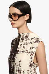 Myah Top Geo Vine Floral Choc Cream by Bec + Bridge, printed sleeveless top with high neckline and fitted shape. Perfect for day to night outfits or statement looks.