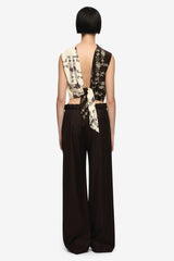 Myah Top Geo Vine Floral Choc Cream by Bec + Bridge, printed sleeveless top with high neckline and fitted shape. Perfect for day to night outfits or statement looks.