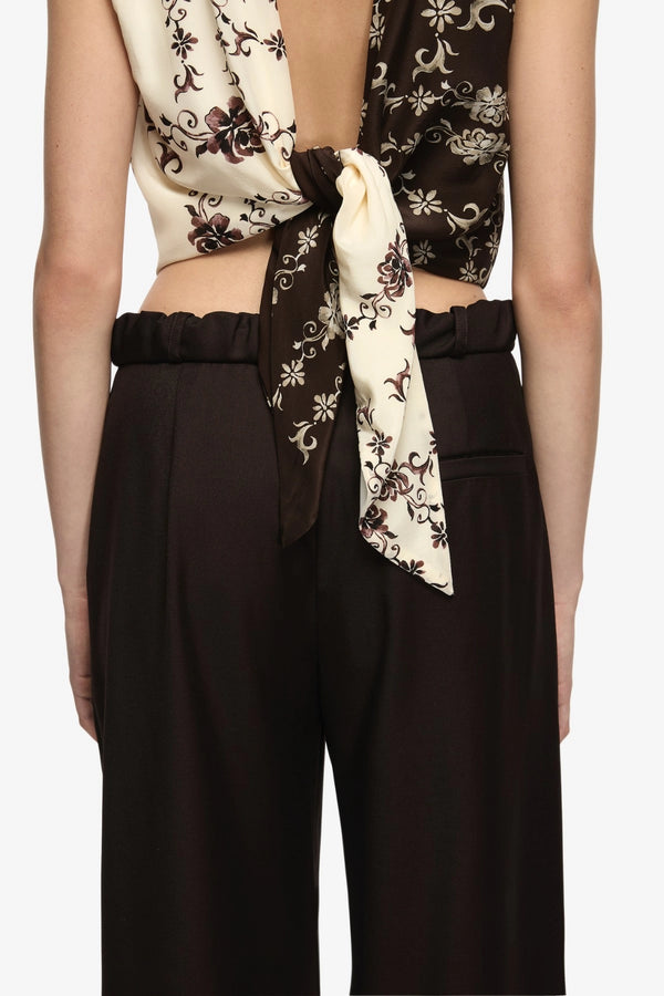 Myah Top Geo Vine Floral Choc Cream by Bec + Bridge, printed sleeveless top with high neckline and fitted shape. Perfect for day to night outfits or statement looks.