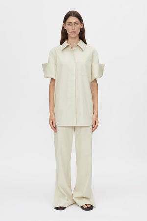 Camilla and Marc Winslow Pant Stone, a relaxed cotton-tencel pant with drawcord waist and side splits, perfect for effortless everyday sophistication.