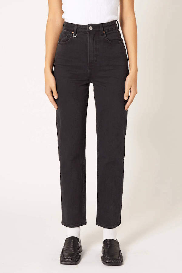 Nico Straight Blackout by Neuw Denim, trendy super high-rise jeans with a straight relaxed leg and comfort stretch denim. Perfect for an elongated silhouette, adaptable to both casual and refined styling.