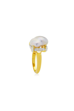 Neema Ring by Amber Sceats, pearl and crystal gold ring, perfect for elevated occasion or everyday styling.