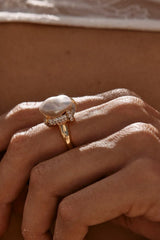 Neema Ring by Amber Sceats, pearl and crystal gold ring, perfect for elevated occasion or everyday styling