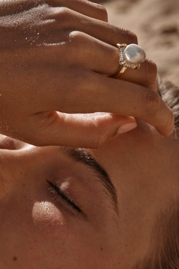 Neema Ring by Amber Sceats, pearl and crystal gold ring, perfect for elevated occasion or everyday styling