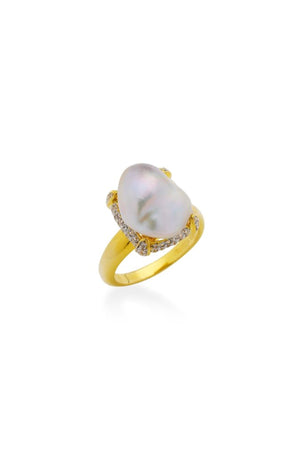 Neema Ring by Amber Sceats, pearl and crystal gold ring, perfect for elevated occasion or everyday styling