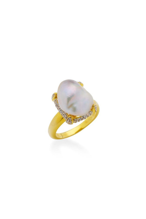 Neema Ring by Amber Sceats, pearl and crystal gold ring, perfect for elevated occasion or everyday styling