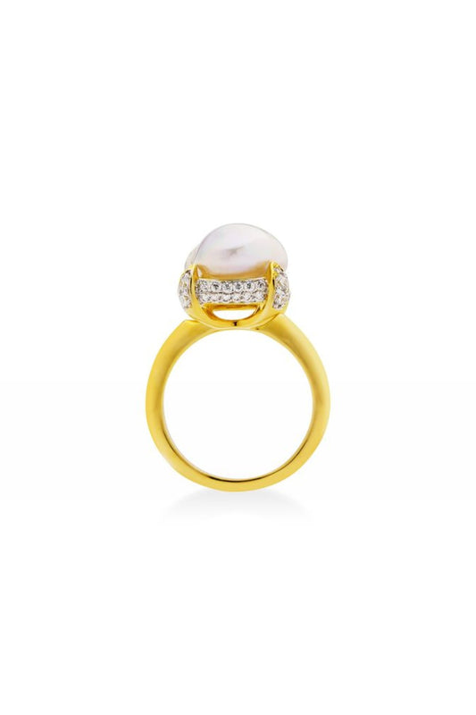 Neema Ring by Amber Sceats, pearl and crystal gold ring, perfect for elevated occasion or everyday styling
