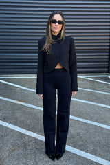 Neoprene Wide Leg Pant Black by Commando, luxury Italian neoprene with smoothing waistband, light compression, and flared silhouette for casual or polished looks.