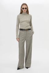 Nestor Pant in Choc Marle by Camilla and Marc, a wide-leg tailored pant with permanent leg creases and refined wool blend construction.