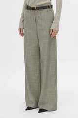 Nestor Pant in Choc Marle by Camilla and Marc, a wide-leg tailored pant with permanent leg creases and refined wool blend construction.