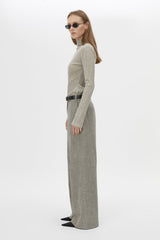 Nestor Pant in Choc Marle by Camilla and Marc, a wide-leg tailored pant with permanent leg creases and refined wool blend construction.