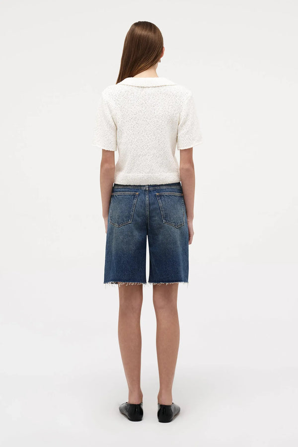 Neuw Denim Cecil Knit Polo in Espresso, cropped short sleeve knit tee with polo collar and ribbed hem finish.