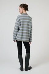 New Aroa Top Grey Stripe by Onte - striped polo knit top with snap buttons, designed for a relaxed everyday look.