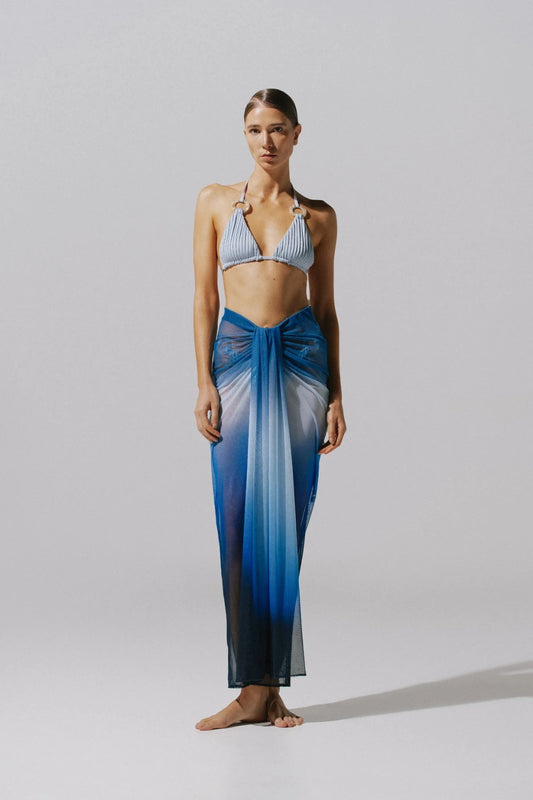 Nia Maxi Skirt by Baobab, a sheer mesh silhouette with cascading layers and a front slit. Perfect for breezy resort styling.