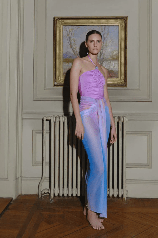 Nia Maxi Skirt Berry by Baobab — Elegant sheer mesh maxi skirt with cascading ruches, front slit, and elastic waistband for a flattering, airy fit.