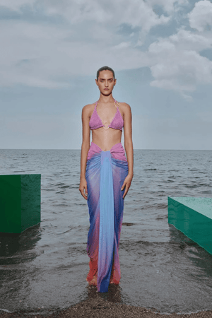 Nia Skirt Amaranta by Baobab, sheer mesh maxi skirt with ruching and front slit. Perfect for resort wear or evening looks.