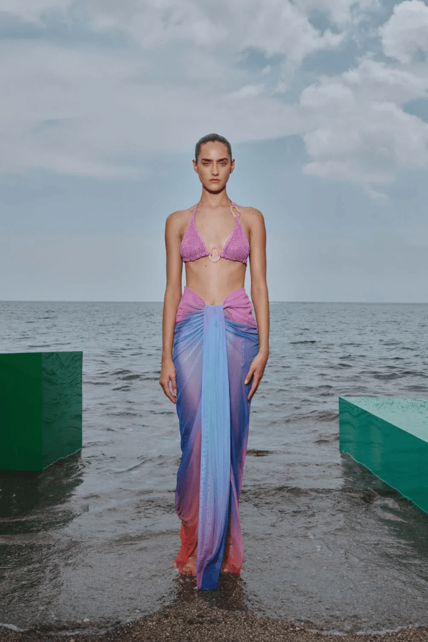 Nia Skirt Amaranta by Baobab, sheer mesh maxi skirt with ruching and front slit. Perfect for resort wear or evening looks.