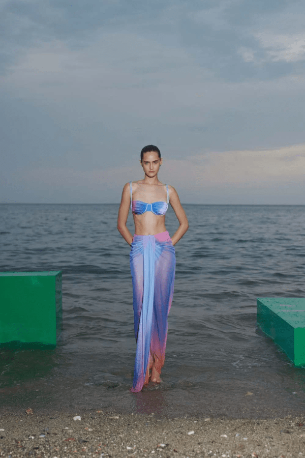 Nia Skirt Amaranta by Baobab, sheer mesh maxi skirt with ruching and front slit. Perfect for resort wear or evening looks.