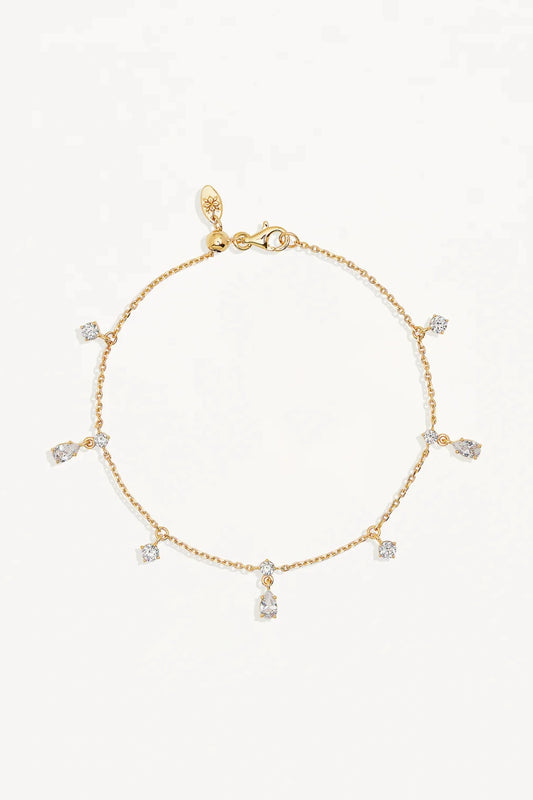 No Rain, No Flowers Bracelet by By Charlotte, 18k gold vermeil fine chain bracelet with dewdrop cubic zirconias.
