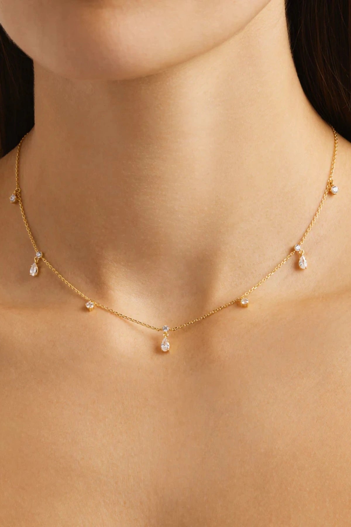 No Rain, No Flowers Choker by By Charlotte, 18k gold vermeil fine chain choker with sparkling cubic zirconias inspired by dewdrops.
