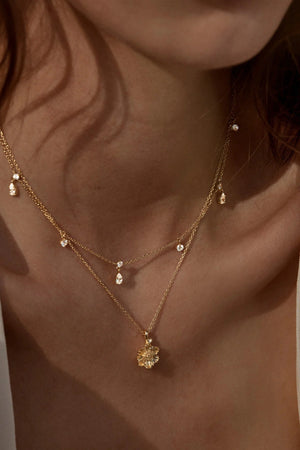 No Rain, No Flowers Choker by By Charlotte, 18k gold vermeil fine chain choker with sparkling cubic zirconias inspired by dewdrops.
