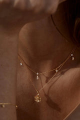 No Rain, No Flowers Choker by By Charlotte, 18k gold vermeil fine chain choker with sparkling cubic zirconias inspired by dewdrops.
 