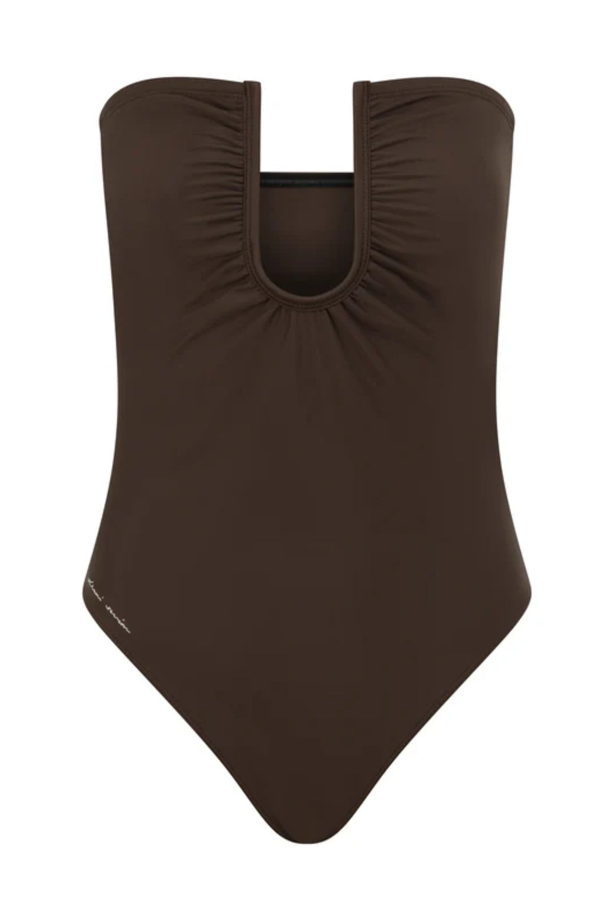 Noa Bodysuit in Brown by Khamì – structured U-wire neckline in recycled double-lined fabric. Perfect as a swimsuit or layered bodysuit.