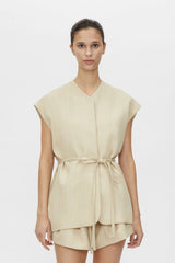 Noguchi Vest by Camilla and Marc, oversized belted vest with concealed buttons and clean tailoring for elevated modern layering.