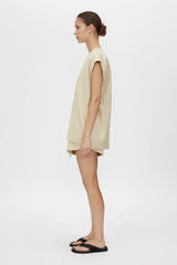 Noguchi Vest by Camilla and Marc, oversized belted vest with concealed buttons and clean tailoring for elevated modern layering.