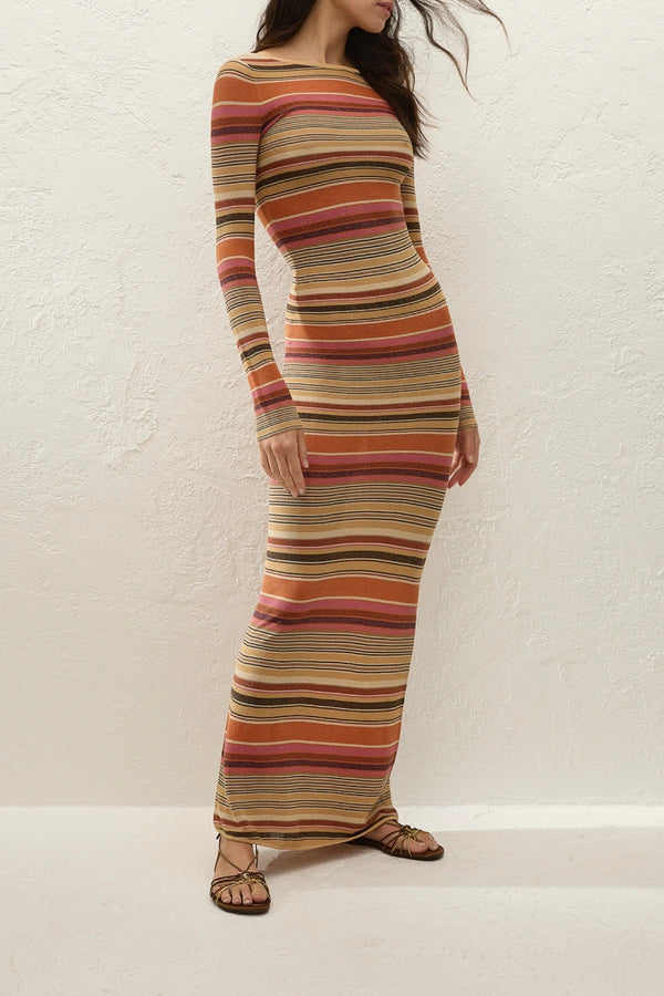 Notturna Maxi Dress Murano Stripe by Faithfull the Brand – a fitted striped maxi with long sleeves. Perfect for effortless styling.