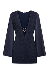 Lumiere O Gem Kaftan Night Blue by Oséree – Trendy mini dress with bell sleeves and a flattering V-neck, perfect for making a viral statement at stylish events.