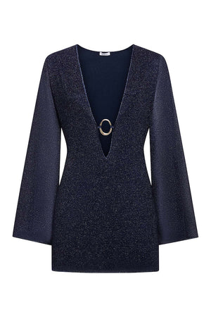 Lumiere O Gem Kaftan Night Blue by Oséree – Trendy mini dress with bell sleeves and a flattering V-neck, perfect for making a viral statement at stylish events.