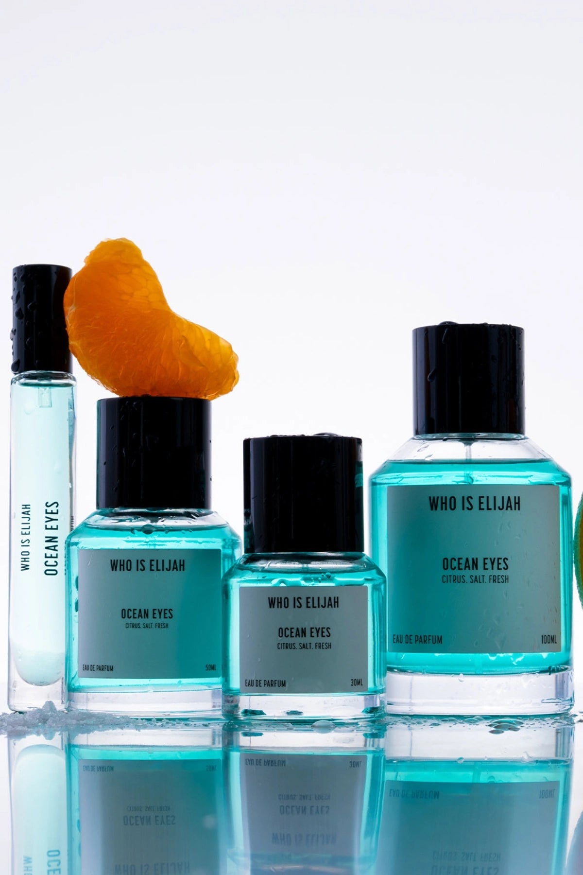 Ocean Eyes 50ML by Who Is Elijah, a refreshing citrus and aquatic fragrance with musk and amberwood undertones.