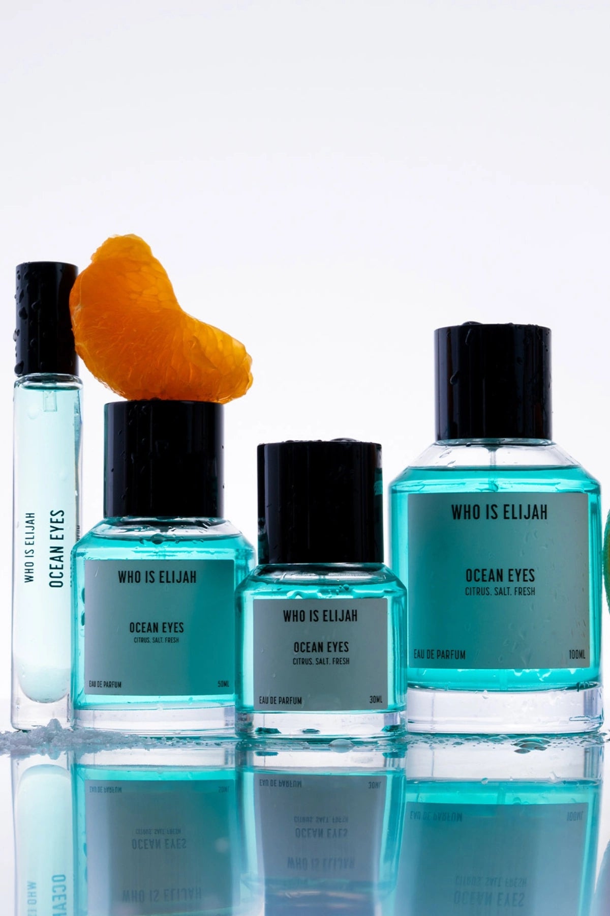 Ocean Eyes by Who Is Elijah, a refreshing unisex fragrance capturing the crisp, citrusy, salty sensation of plunging into the ocean, perfect for summer energy and invigoration.