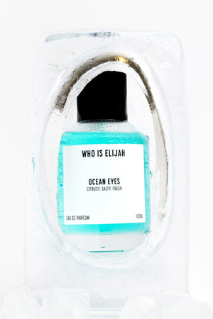 Ocean Eyes by Who Is Elijah, a refreshing unisex fragrance capturing the crisp, citrusy, salty sensation of plunging into the ocean, perfect for summer energy and invigoration.