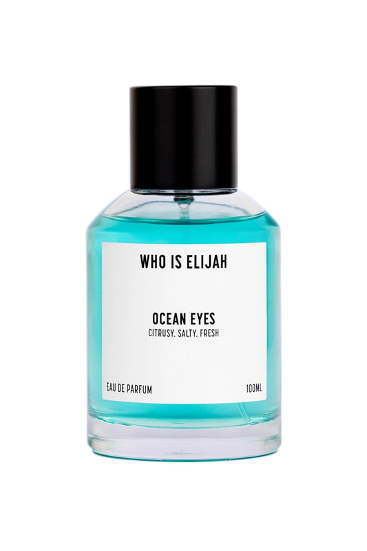 Ocean Eyes by Who Is Elijah, a refreshing unisex fragrance capturing the crisp, citrusy, salty sensation of plunging into the ocean, perfect for summer energy and invigoration.