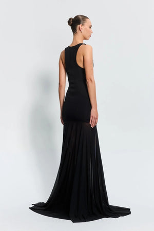 Odessa Gown Black by Effie Kats, a sleek boned crepe bodice with sheer mesh skirt. Perfect for galas or formal evening celebrations.