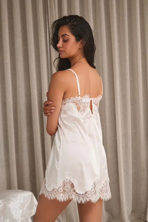 Olivia Slip Ivory by Kat the Label – a satin slip with lace trim and soft drape. Perfect for bridal or elevated everyday wear.